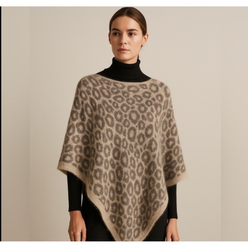 Italian‎ Mohair Blend Leopard Knit Poncho Cape One Size Made in Italy